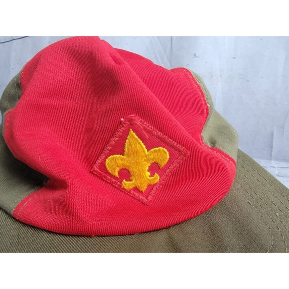 Vintage Boys Scouts of America BSA Hat Snapback Cap Olive Green Red S/M - Picture 2 of 7
